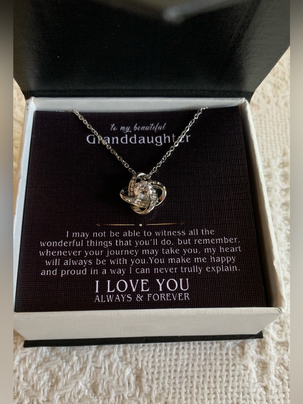 Love Knot Jewelry With Loving Message Card and Gift Box For Granddaughter